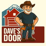 Logo of a smiling handyman in a cowboy hat beside a red house and “Dave’s Door” text