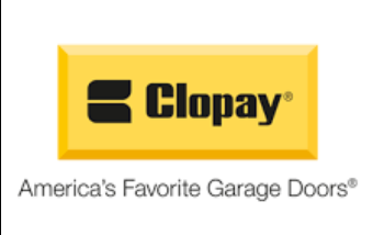 Clopay logo on a yellow rectangle with the tagline “America’s Favorite Garage Doors”