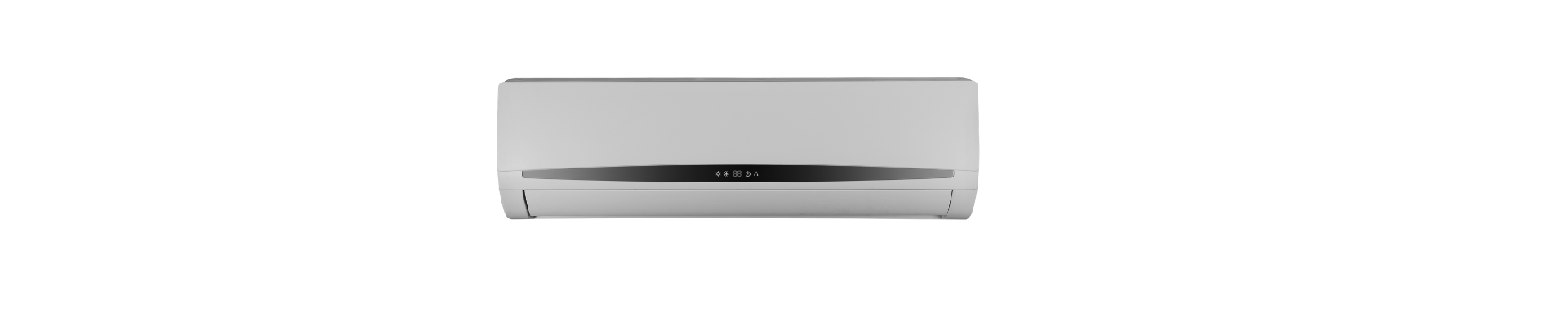 White wall-mounted air conditioner centered on a plain white background