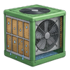 Green industrial cooling unit with side fan and vented panels