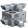 Gray HVAC ventilation unit with ducts and vents attached