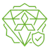 Green line-art lion with a shield checkmark icon.