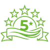 Green five-star emblem with a large “5” and stars above a ribbon banner