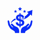 Blue hands cupping a dollar sign with upward arrow and stars, symbolizing financial growth