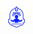 Blue membership badge icon with people, star, and the word “MEMBERSHIP”