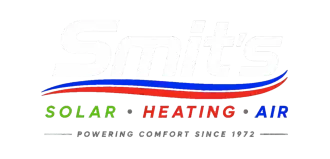 Solar Heating Air logo with red and blue swoosh and tagline “Powering Comfort Since 1972”