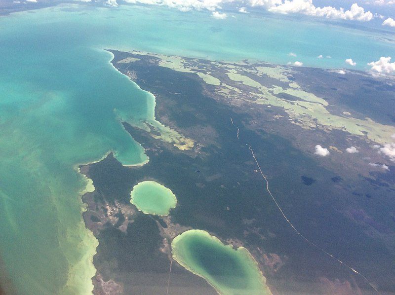 An aerial view of a large body of water