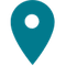 A blue map pin with a white circle in the middle.