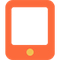 An orange cell phone with a yellow button on the bottom.