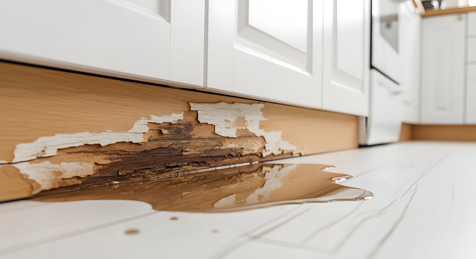 Water damage in kitchen due to leak