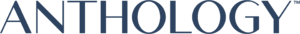 Anthology logo in blue and gold text on a white background