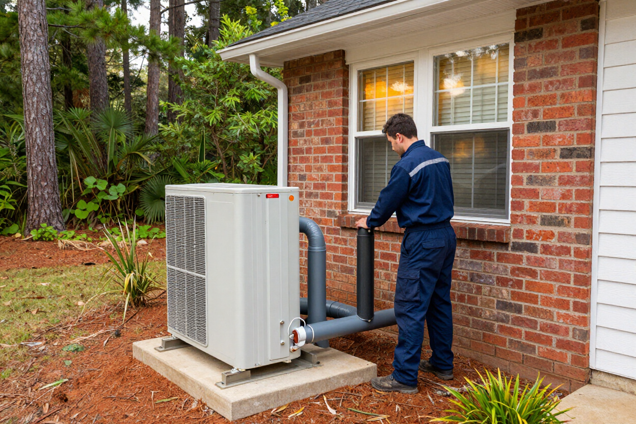 Heating system installation in progress at a residential property in Atlanta, GA.