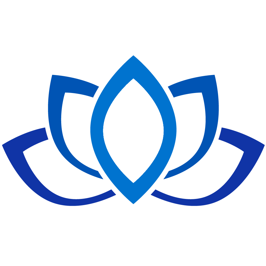 A blue lotus flower with three petals on a white background.