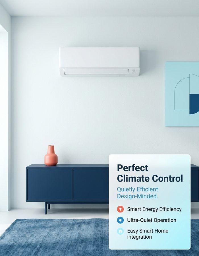 Wall-mounted split system air conditioner in a living room