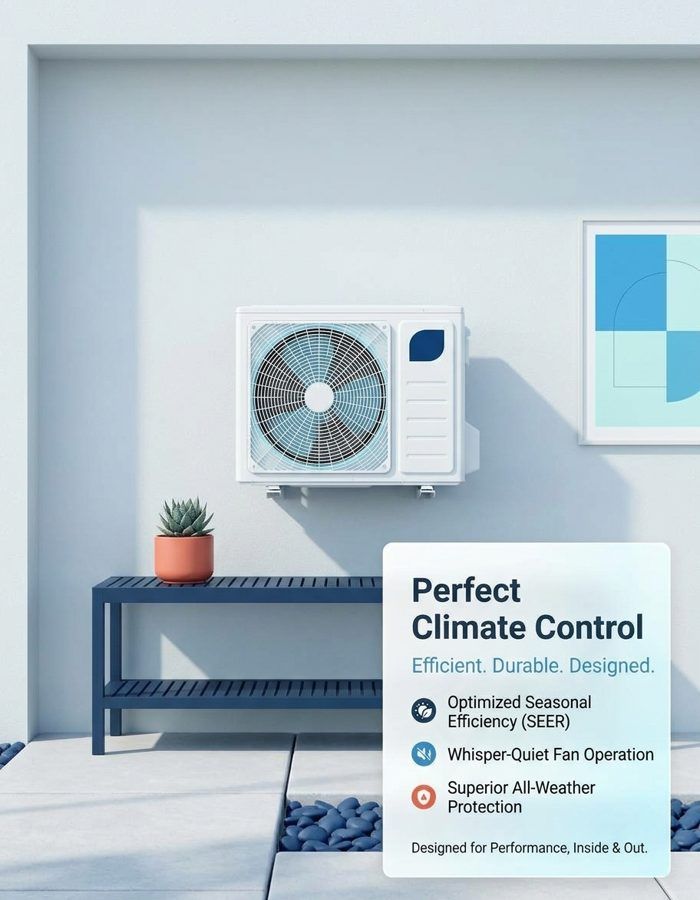 Outdoor air conditioning unit mounted on an exterior wall