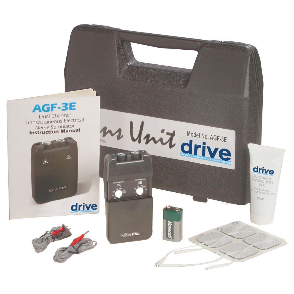 PORTABLE DUAL CHANNEL TENS UNIT WITH ELECTRODES AND CARRY BAG