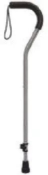 A cane with a black handle on a white background.