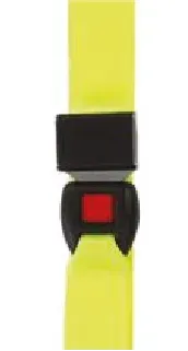 A yellow belt with a black buckle and a red button.