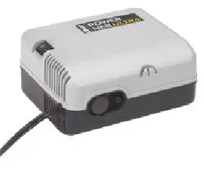 A white and black box with a cord attached to it.