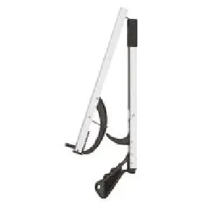 A close up of a reacher on a white background.