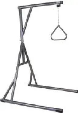 A metal frame with a towel bar hanging from it.