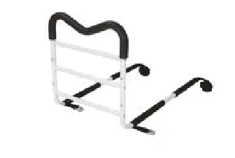 A white railing with black handles on a white background.