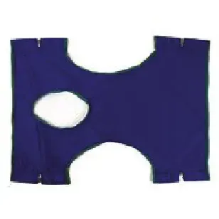 A blue cloth with a hole in the middle on a white background.