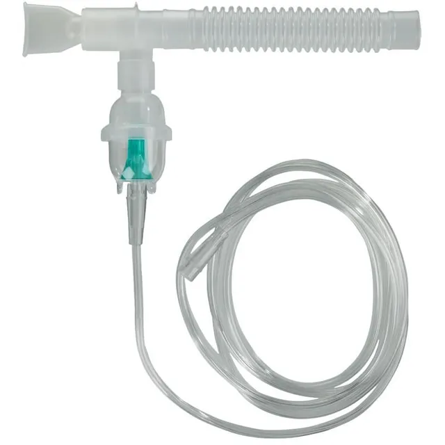 An oxygen mask with a hose attached to it.