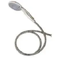 A shower head with a hose attached to it on a white background.