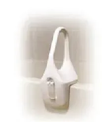 A white bathtub rail with a handle attached to it.
