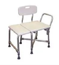 A bath bench with a white seat and back on a white background.