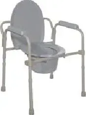 A commode chair with a toilet attached to it on a white background.