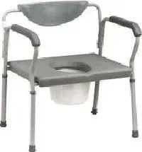 A commode chair with a toilet seat attached to it.