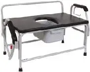A commode bench with a toilet on top of it.