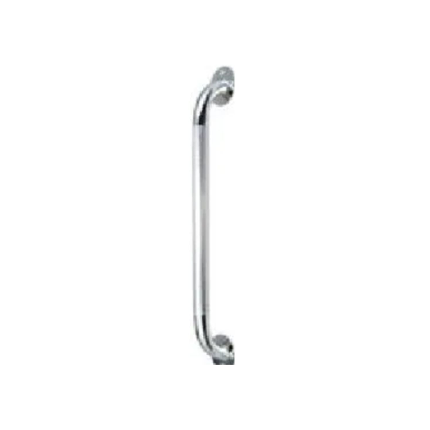 A stainless steel handle on a white background.