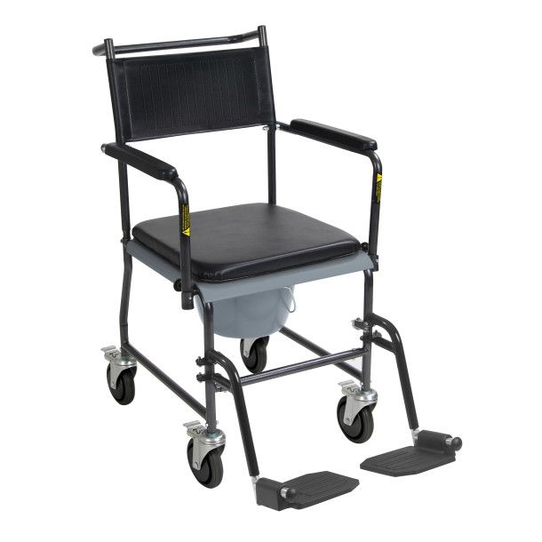 UPHOLSTERED COMMODE WITH WHEELS AND DROP-ARM