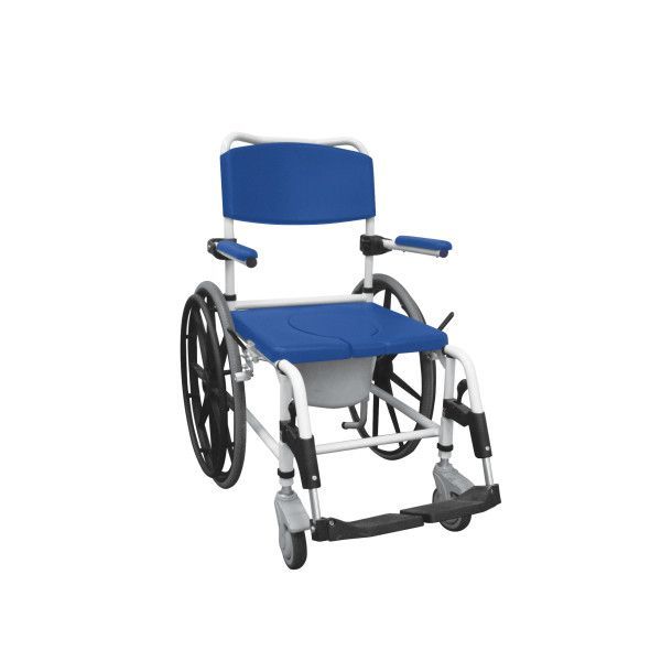 ALUMINUM REHAB SHOWER COMMODE CHAIR WITH 24” REAR WHEELS