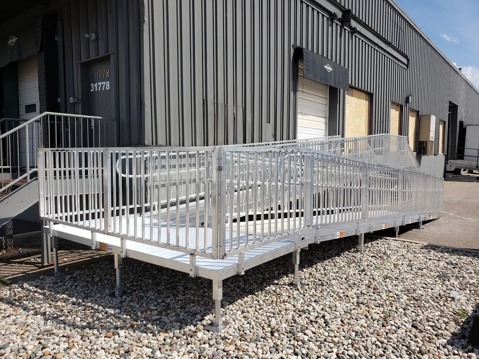 A ramp is sitting in front of a building.