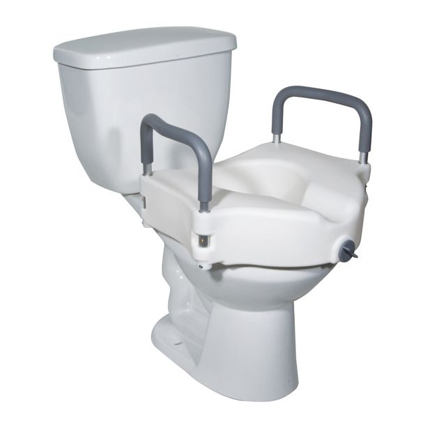 2-IN-1 LOCKING RAISED TOILET SEAT WITH TOOL - FREE - REMOVABLE ARMS