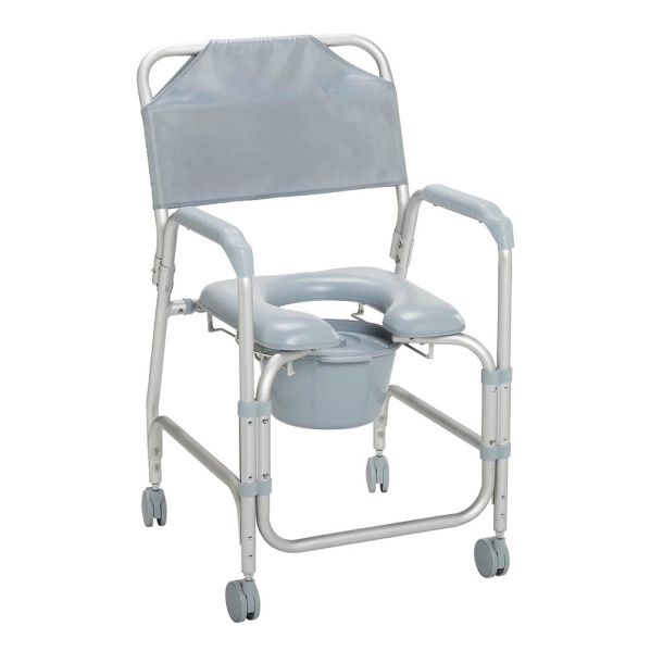 ALUMINUM SHOWER CHAIR AND COMMODE WITH CASTERS