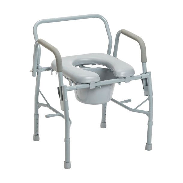 DELUXE STEEL DROP-ARM COMMODE WITH PADDED SEAT