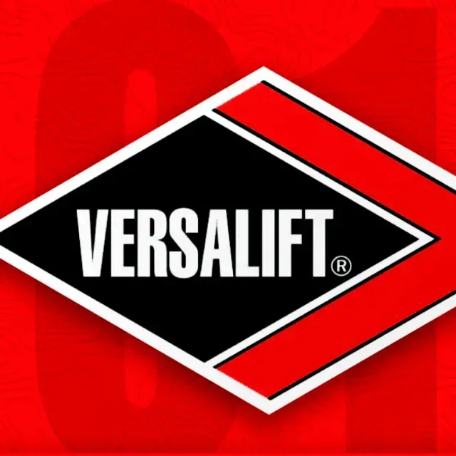 Versalift logo: black diamond with white border and white 