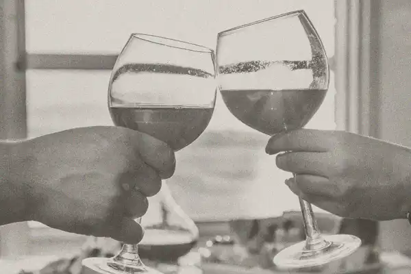 A man and woman toasting