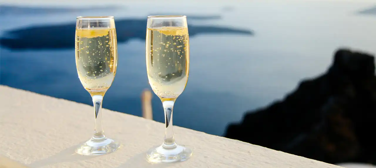Champagne glasses on a balcony