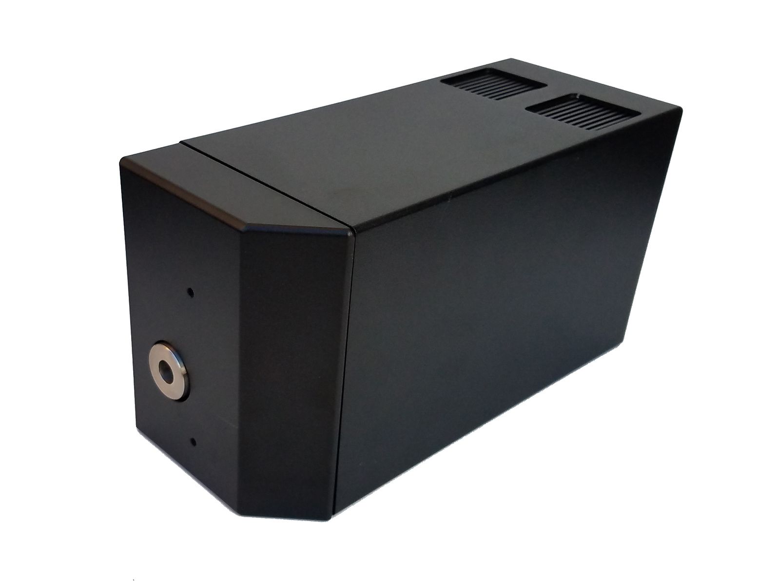 A black box with a small hole in the middle
