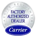 Carrier Factory Authorized Dealer circular logo in blue and silver with Carriers text at top