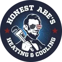 Honest Abe’s Heating & Cooling logo with Abraham Lincoln illustration and wrench on a navy circle