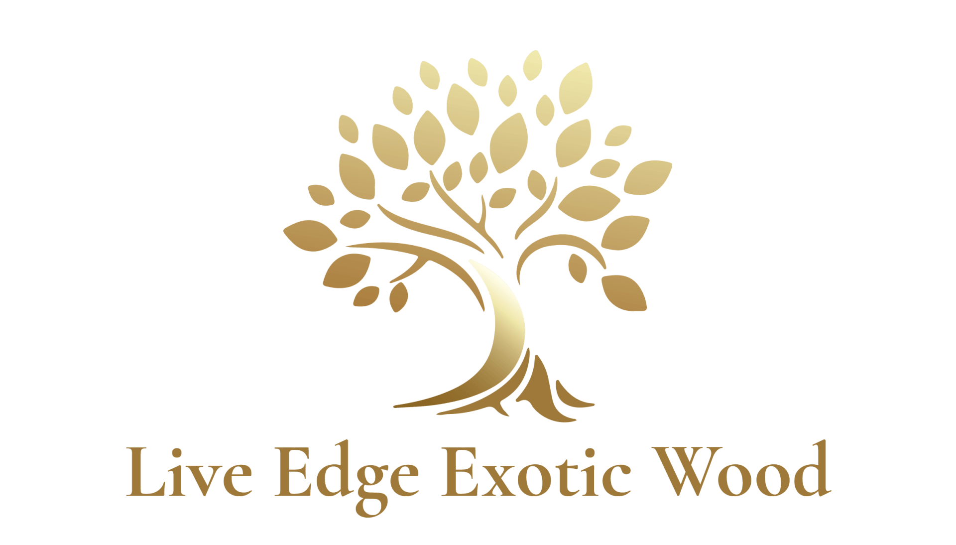 The logo for live edge exotic wood is a tree with leaves.