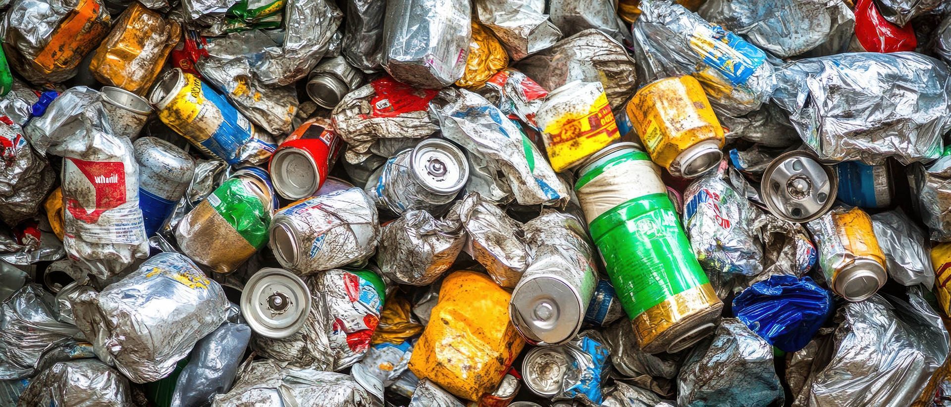Bulk crushed cans sorted for professional aluminum recycling services at a processing facility.
