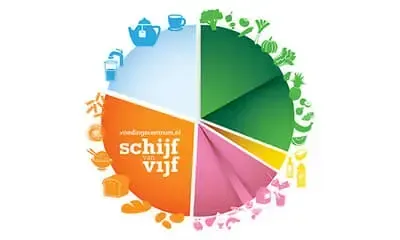 Kleurrijke cirkelvormige infographic met segmenten die lijken op een taartdiagram en het woord 